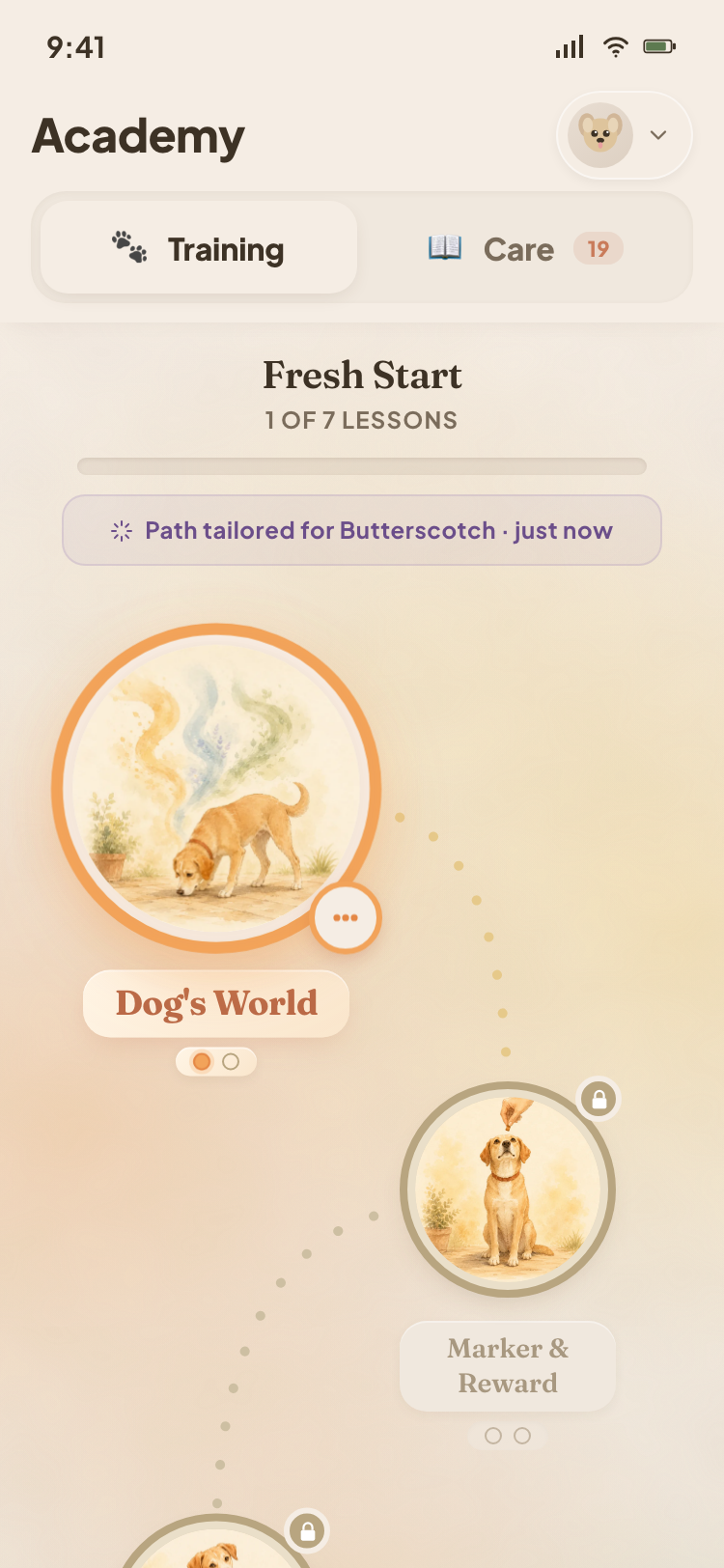 Has.Pet Care Academy — a personalized training path with daily lessons